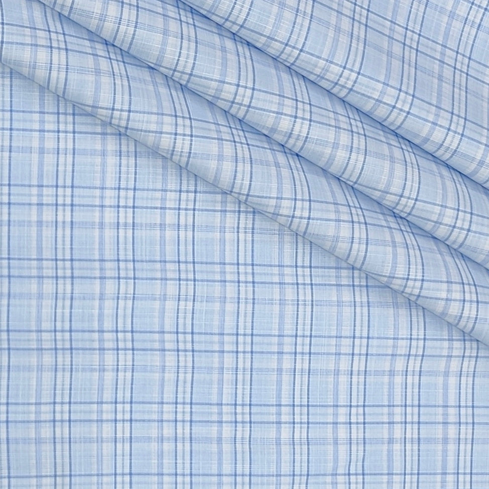 Shirt Fabric Arvind Poly Cotton Wrinkle Free Check Colour Light Blue